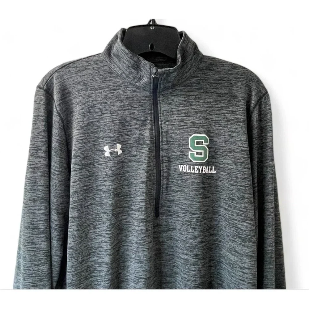 Under Armour Gray Quarter-Zip Pullover S Logo Volleyball HeatGear Loose Fit XL - Picture 2 of 13